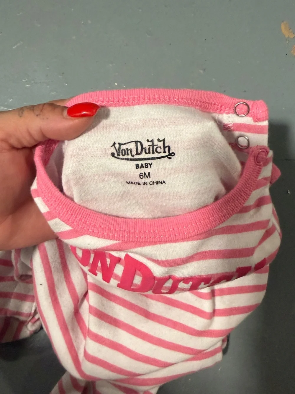 Von Dutch Pink & White Striped Footed One-Piece